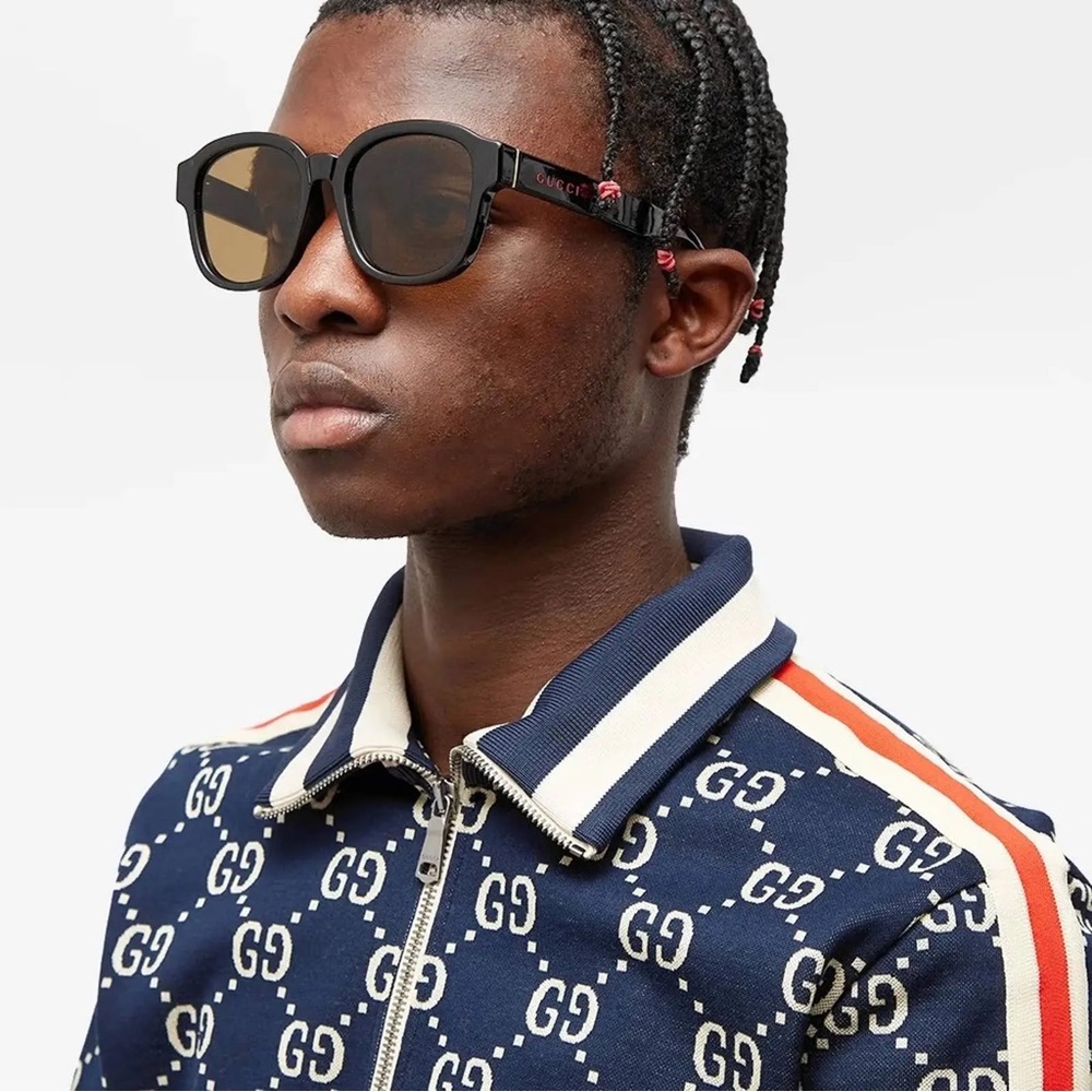 New - GUCCI GG1140SK-003 Unisex Classic Designer Sunglasses in Black & Gold/Br…